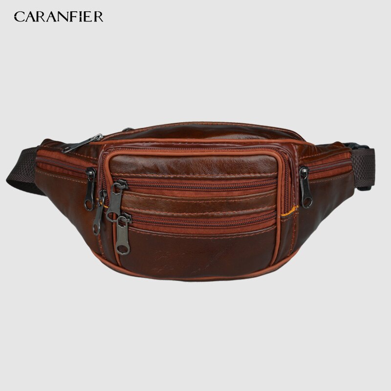 CARANFIER 5PCS Mannen Lederen Taille Packs Mannen Organizer Reizen Taille Pack Noodzaak Taille Riem Mobiele Zak: 1PCS Brown