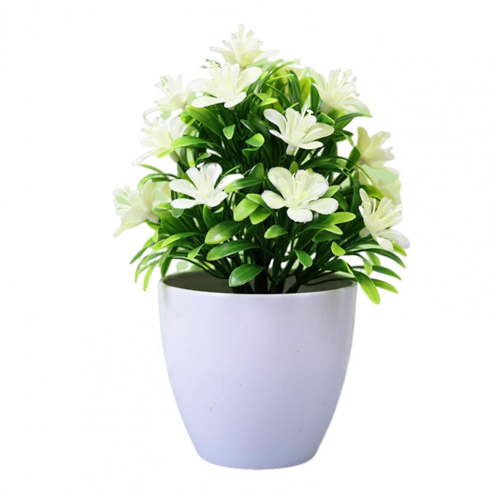 Kunstig bonsai med blomster kunstig potteplante kunstig lille træ skrivebordsdekoration til bryllup hjemmekontorskabe: Hvid