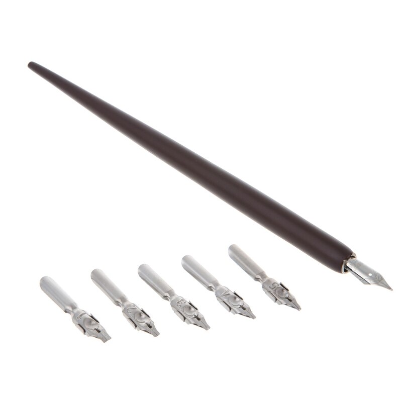 Wood English Calligraphy Pen Copperplate Script Oblique Dip Pen Holder + 5 Nib