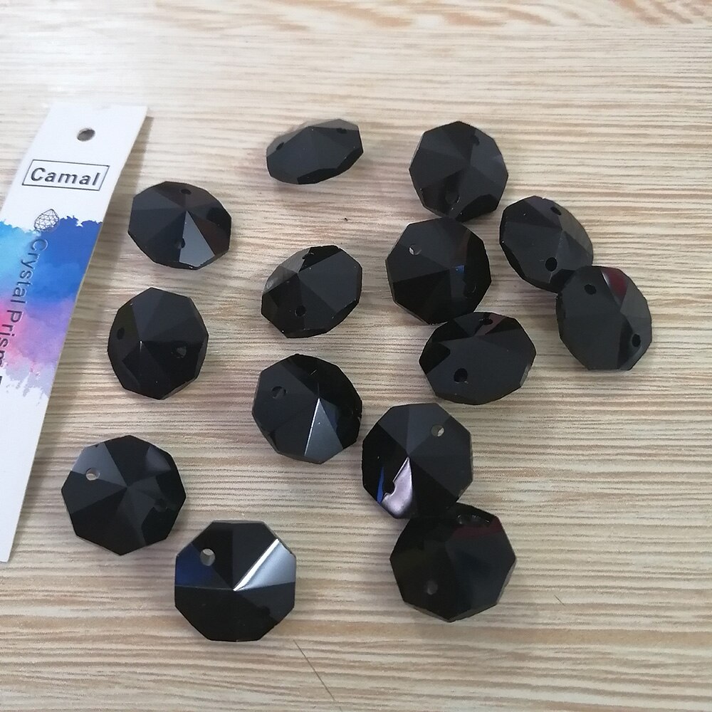 Camal 20 st svart 14mm kristall åttkantiga lösa pärlor två hål prismor ljuskrona lampa delar tillbehör bröllop mittpunkt