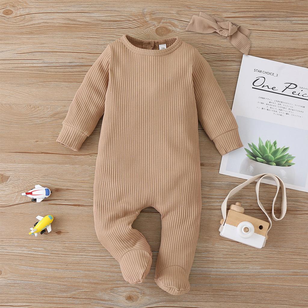 0-12M Alle Seizoenen Outfits Baby Meisjes Jongens Betaalde Jumpsuits Geribbelde Footies Leuke Verstoorde Lange Mouwen Solid Knit een Stuk Pyjama