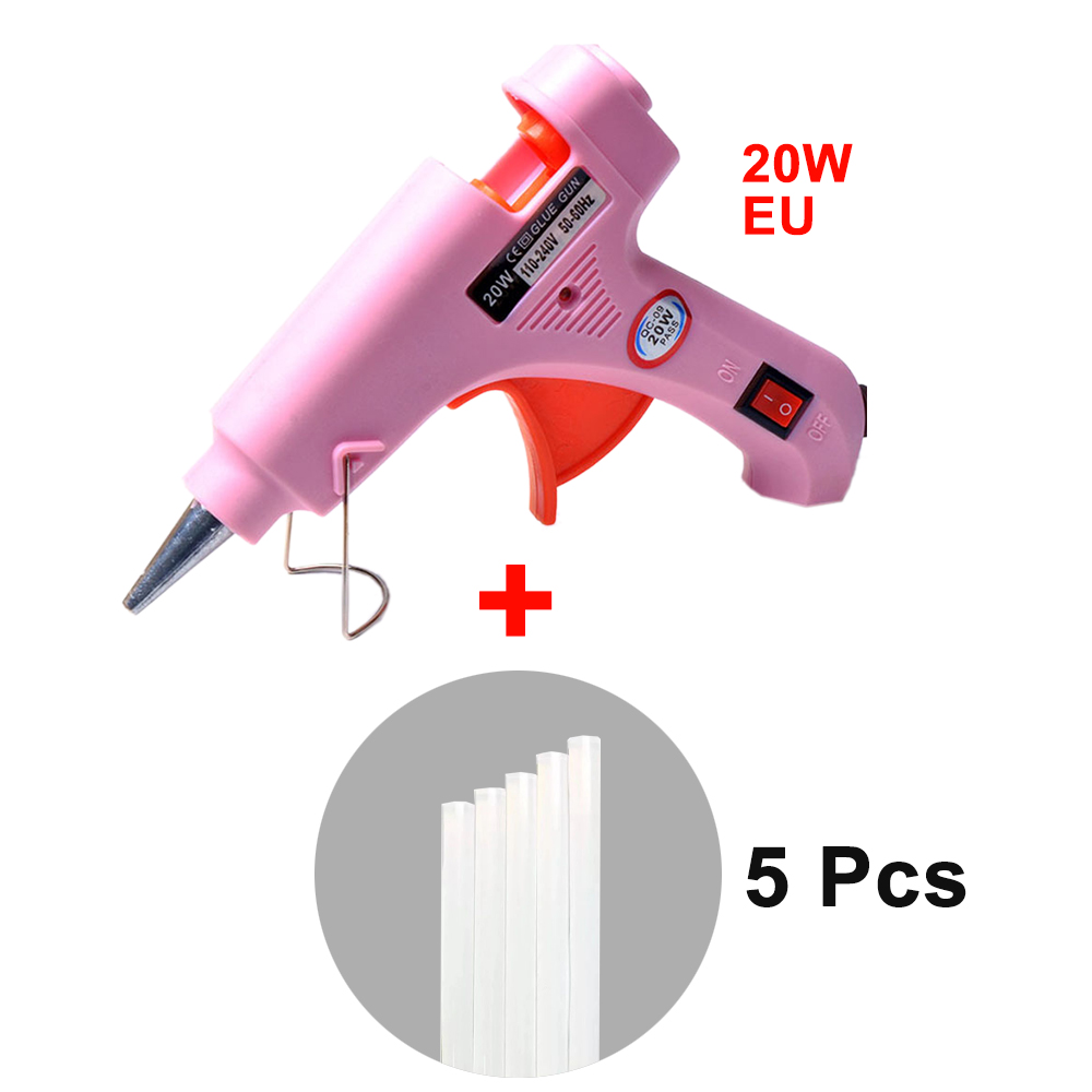 20W Melt Glue Gun with 7mm Glue Sticks Mini Industrial Guns Heat Temperature Thermo Electric Repair Tool: Pink Glue Gun Set