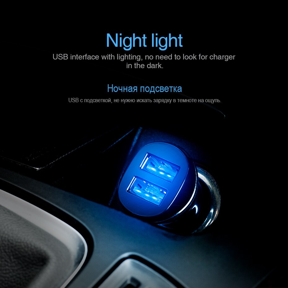 HOCO-cargador USB Dual para coche, adaptador de carga rápida de 5V 2.1A, 2 puertos, luz LED, cargador para iPhone XS MAX 8 7 plus, Samsung S9 S8