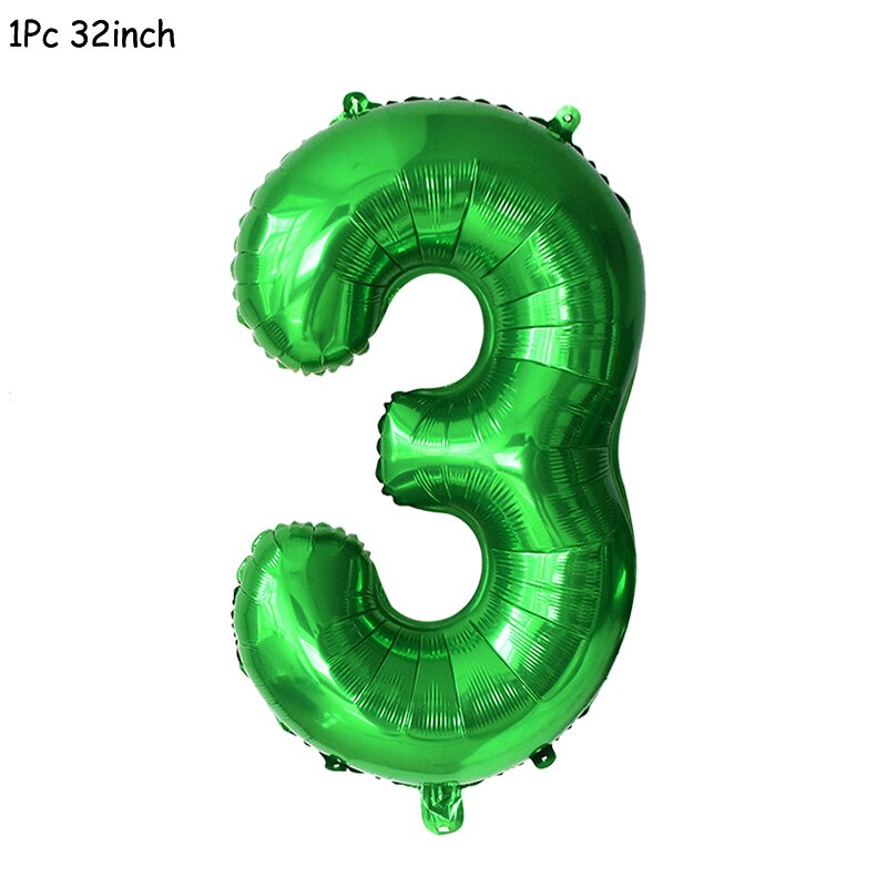 11Pcs Green Foil Number Balloons Dinosaur Latex Balloon Kids Jungle Theme Birthday Safari Forest Party Decorations Baby Shower: 32inch number3