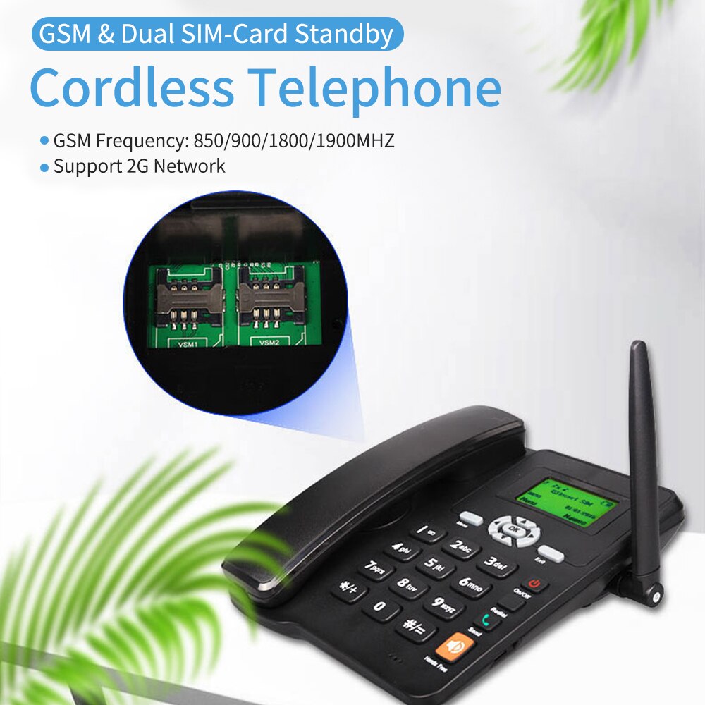 Teléfono inalámbrico de escritorio, soporte GSM 850/900/1800/1900MHZ, Tarjeta SIM Dual, 2G, teléfono inalámbrico fijo con antena de Radio y alarma