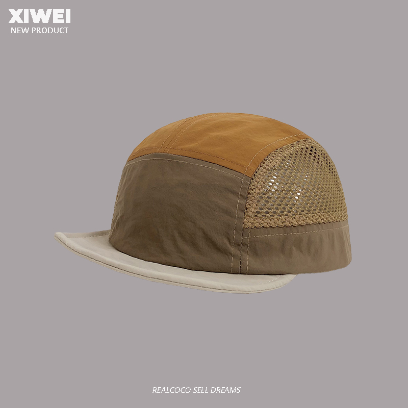 Verão nova moda contraste cor emenda malha bonés de beisebol feminino acampamento ao ar livre proteção solar de secagem rápida chapéu masculino: Cáqui