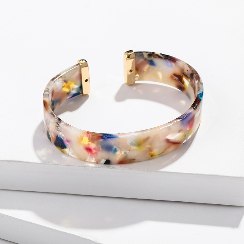 Nova pulseira tortoiseshell liga acetato folha leopardo abertura c em forma de pulseira feminina moda boêmio floral acrílico pulseira: Mixed