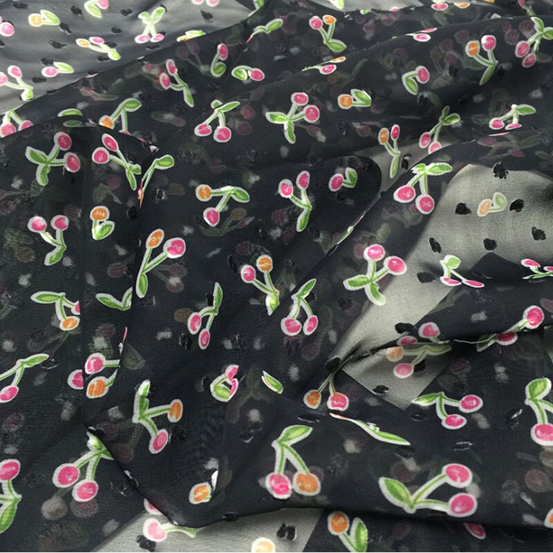 Landlig stil blødt behageligt applikation chiffonstof til beklædningsgenstand kjole kirsebærfrugt georgette stof gør-det-selv materiale 3 yards