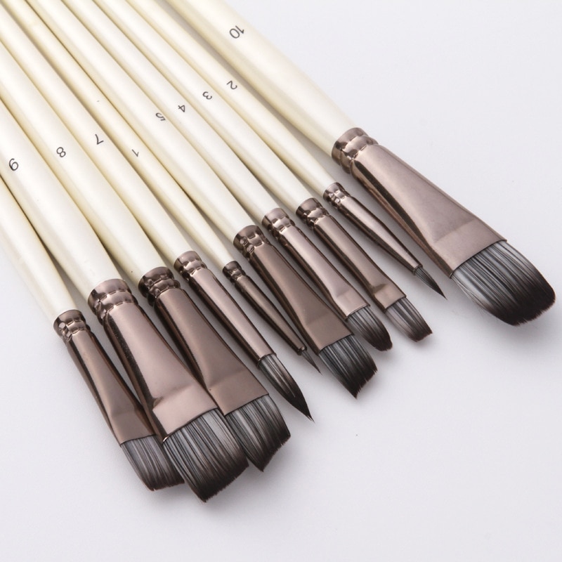 10 st/set nylon oljefärg pensel rund målarpensel för akvarell, olja, akryl pensel penna pincel para pintura konsttillbehör