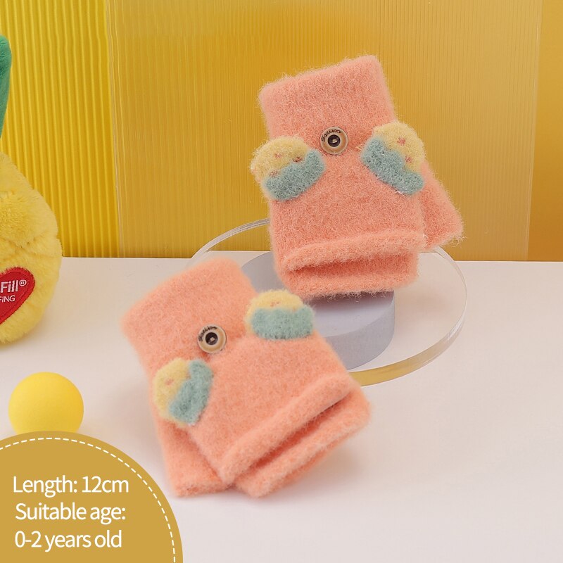 Nette Karikatur Baby Handschuhe freundlicher Winter Gestrickte Fäustlinge Handschuhe Dicke Warme Halb Finger Handschuhe freundlicher Fingerlose Handschuhe für Mädchen