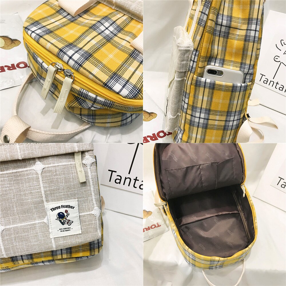 Femminile plaid Carino Zaino A Righe Donne della Tela di Canapa Del Sacchetto di Scuola Vintage ▾ Ragazza Kawaii Zaino Harajuku Signore di Lusso Borse alunno libro