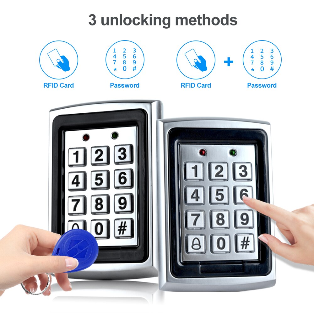 Metal RFID Access Control Keypad Waterproof Rainproof Cover Outdoor Access Controller Door Opener Electronic Lock System 15 keys