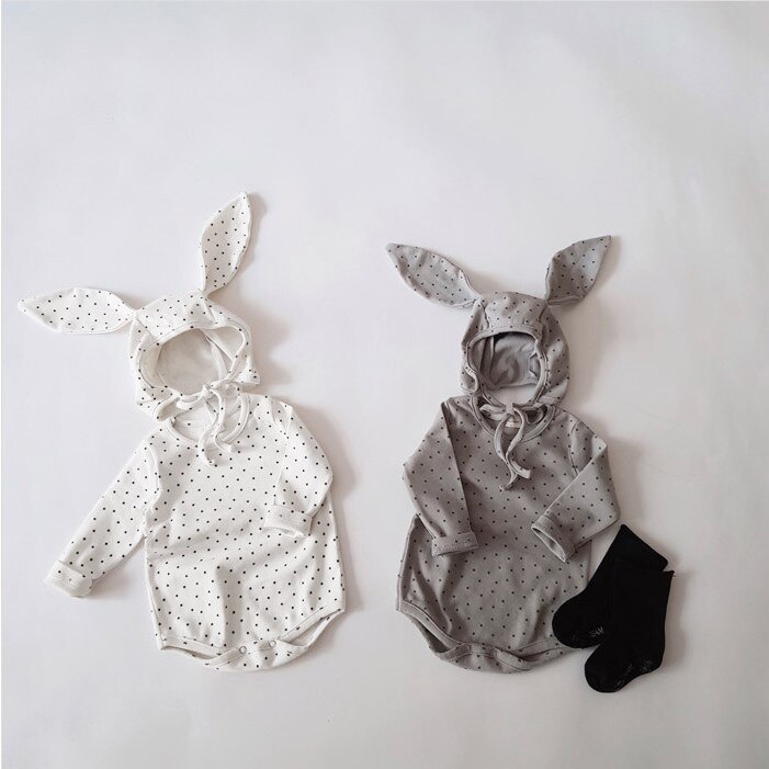 Leuke Print Puur Katoen Baby Herfst Kleding Jongen Meisje Baby Jumpsuit En Grote Konijn Oor Hoed Baby Kleding 0-24M Baby Bodysuit