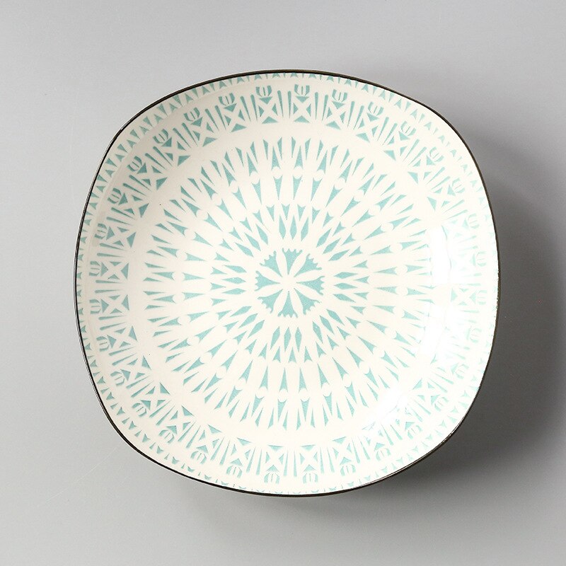 2 Stuks 8 "Vierkante Schotel Keramische Plaat Onderglazuur Kleur Schotel Dim Sum Gerecht Eenvoudige Thuis Schotel Vierkante Borden set Bloem Plaat: NO. 13