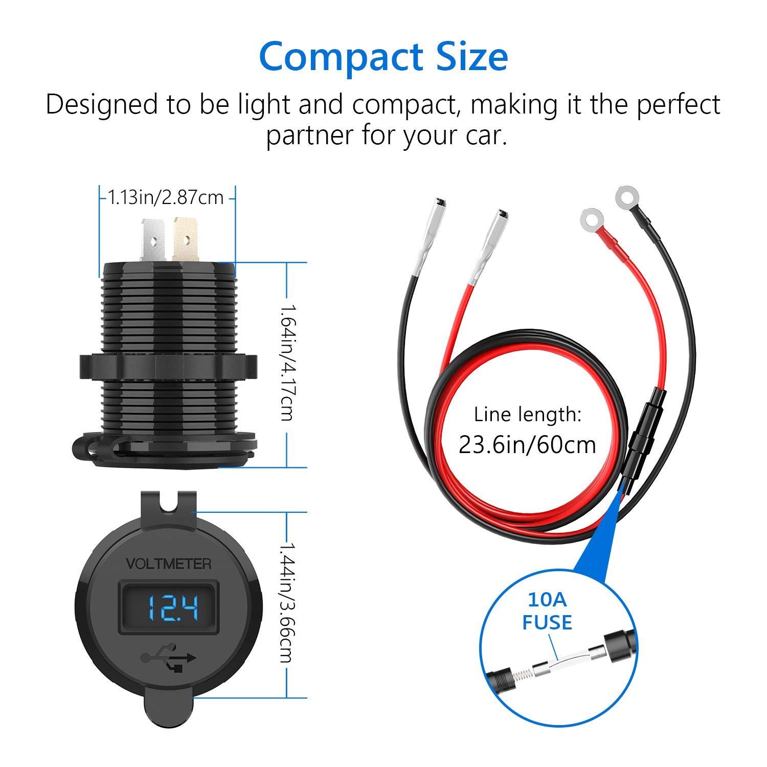 12V/24V Snellader 3.0 QC3.0 Waterdichte Dual Usb Autolader Voltmeter 60 Cm Kabel 10A Zekering voor Auto Boot Motorfiets Truck Golf