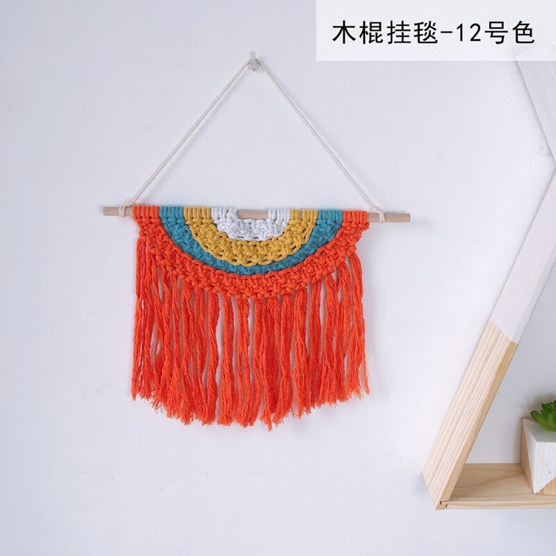 Babykamer macramé gebreid wandkleed met kwastje bohemian handgemaakte gevlochten regenboog houten wandhanger kunst kinderkamer boho decoratie: 12
