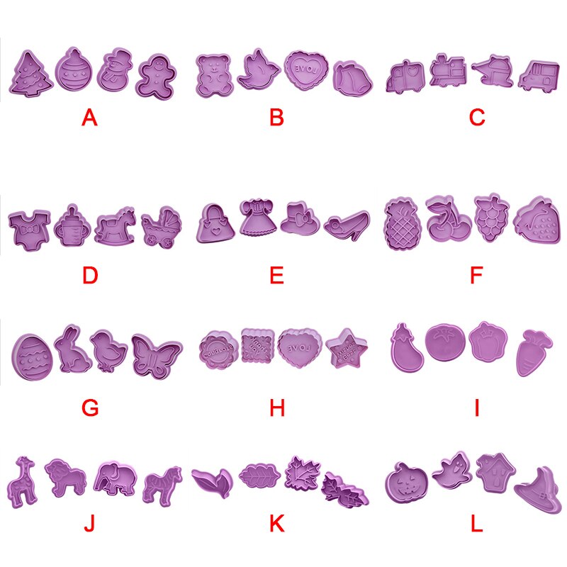 4 st/set livsmedelsklassad plast julform kakskärare köksbakverktyg kolvstämpel fondant tårtdekoreringsverktyg
