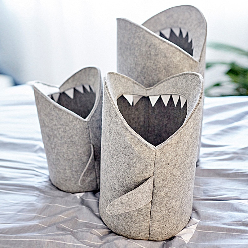 Gray Shark Mouth Shaped Folding Laundry Basket Eco-Friendly Home Toys Sundries Storage & Organization Size S/M/L 7A3033
