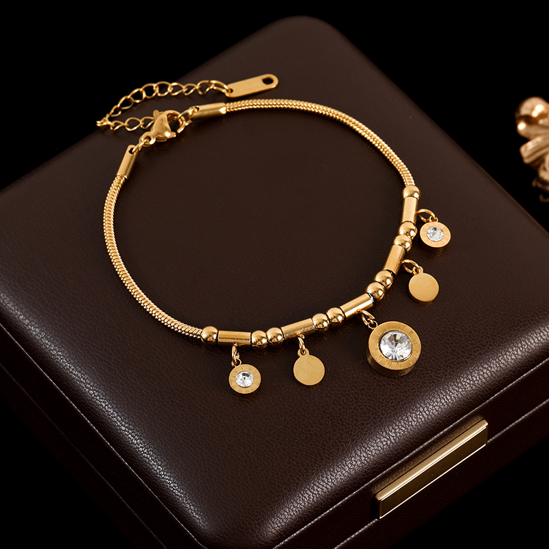 GANEMLY 316L Rvs Groene Kristal Klaver Armband Voor Vrouwen Mode Pols Ketting Waterdichte Sieraden Bijoux: Licht Geel Goud Kleur