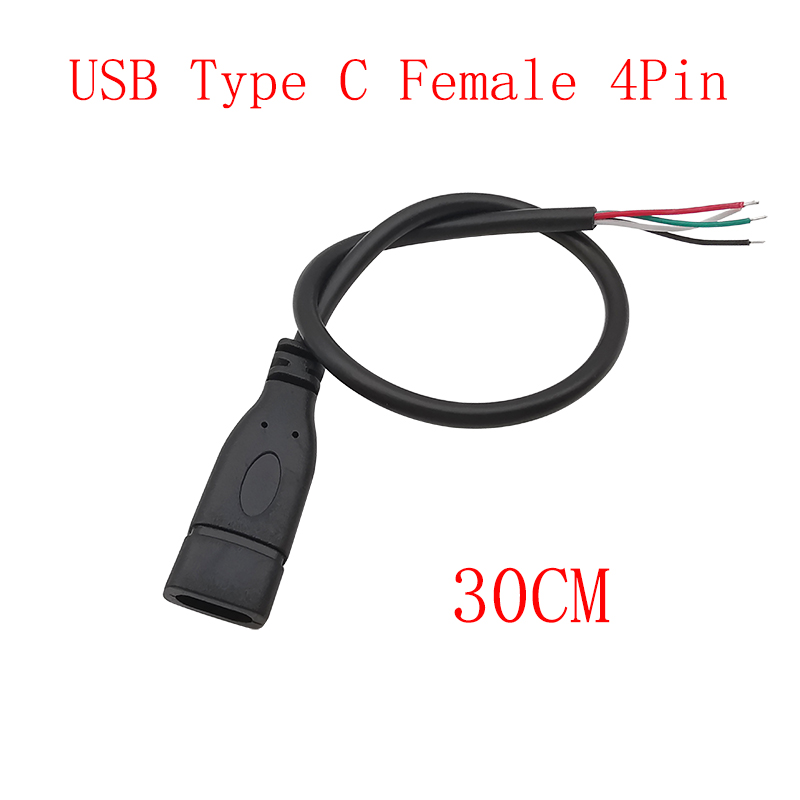 Cable de fuente de alimentación USB tipo C, adaptador de conector de enchufe macho y hembra de 2/4 pines para Cables de carga de datos, reparación de Cables DIY
