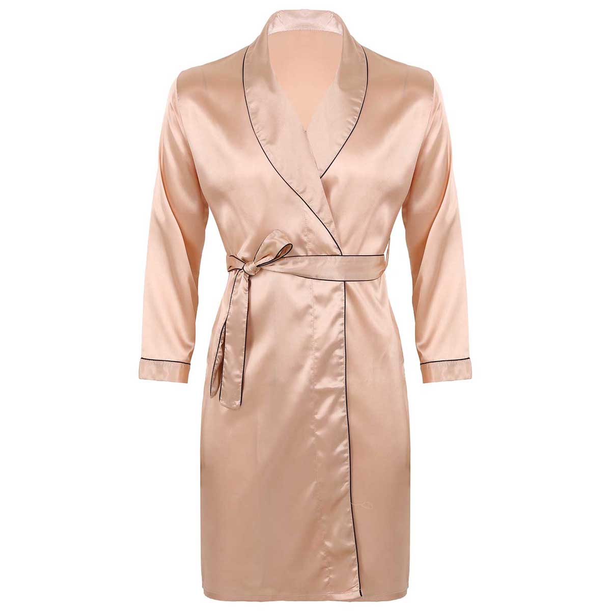 Robe De Chambre En Satin De Soie Pour Homme - Noir Uni - XXL - Robe D'été Décontractée - Col En V - Robe De Chambre