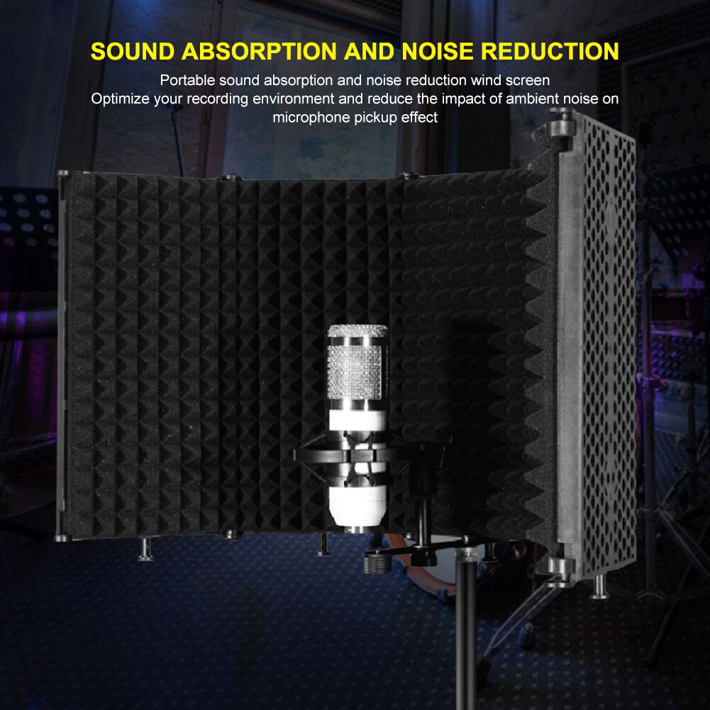 Sound Noise Insulation Cover Recording Studio Microphone Windshield Screen Adjustable Five Panel Microphone Blowout Preventer