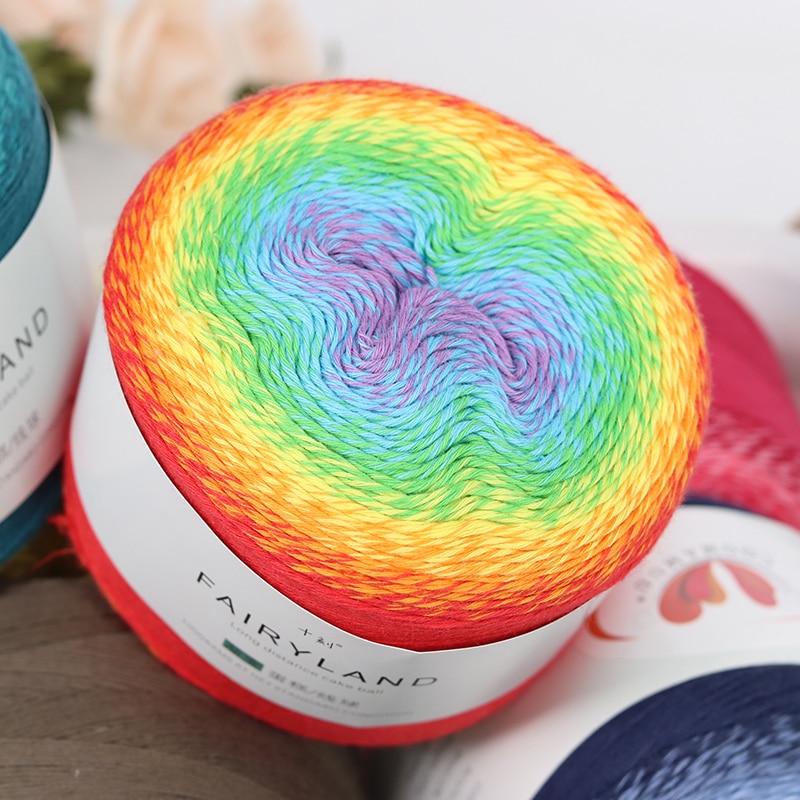 COOMAMUU Thin Rainbow Yarn 220G/ball Dyed Crochet Yarn Cotton Knitting Yarns Thread for DIY Cape Sweater