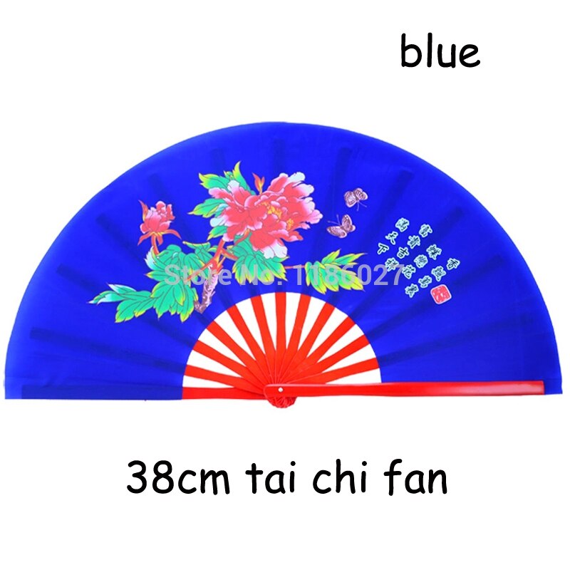 38 cm Chinese Kung Fu Fan Vechtsport Tai Chi Fan Bamboe Fan, rood \ zwart \ geel \ blauw \ gouden kleur, links of rechts