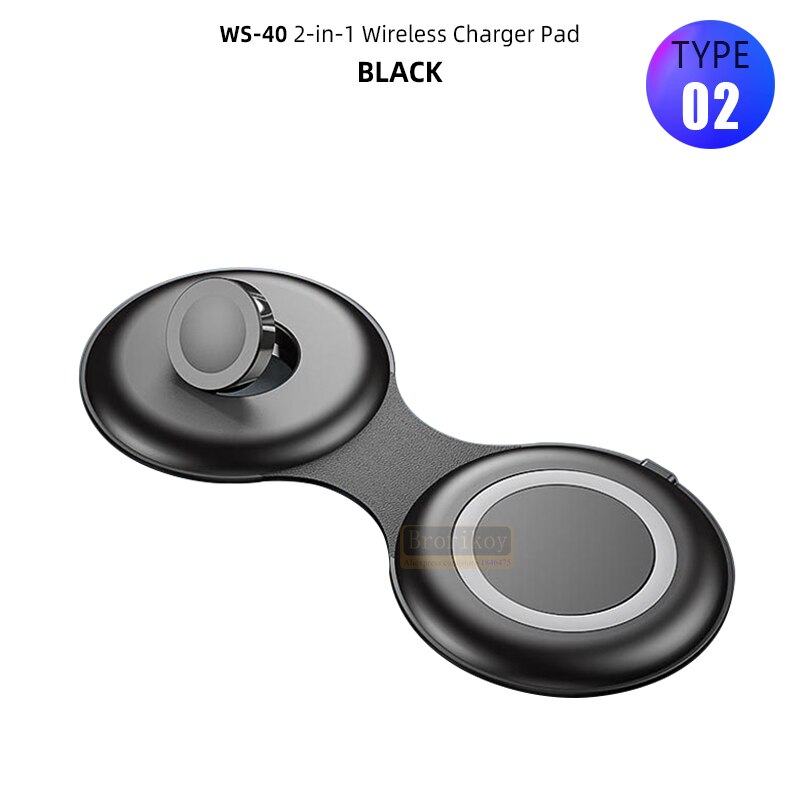 2 in 1 qi dual fast wireless charger pad for iphone 13 12 11 xs xr 8 airpods pro samsung  s20 s21 induction charging dock station: Type 2 black