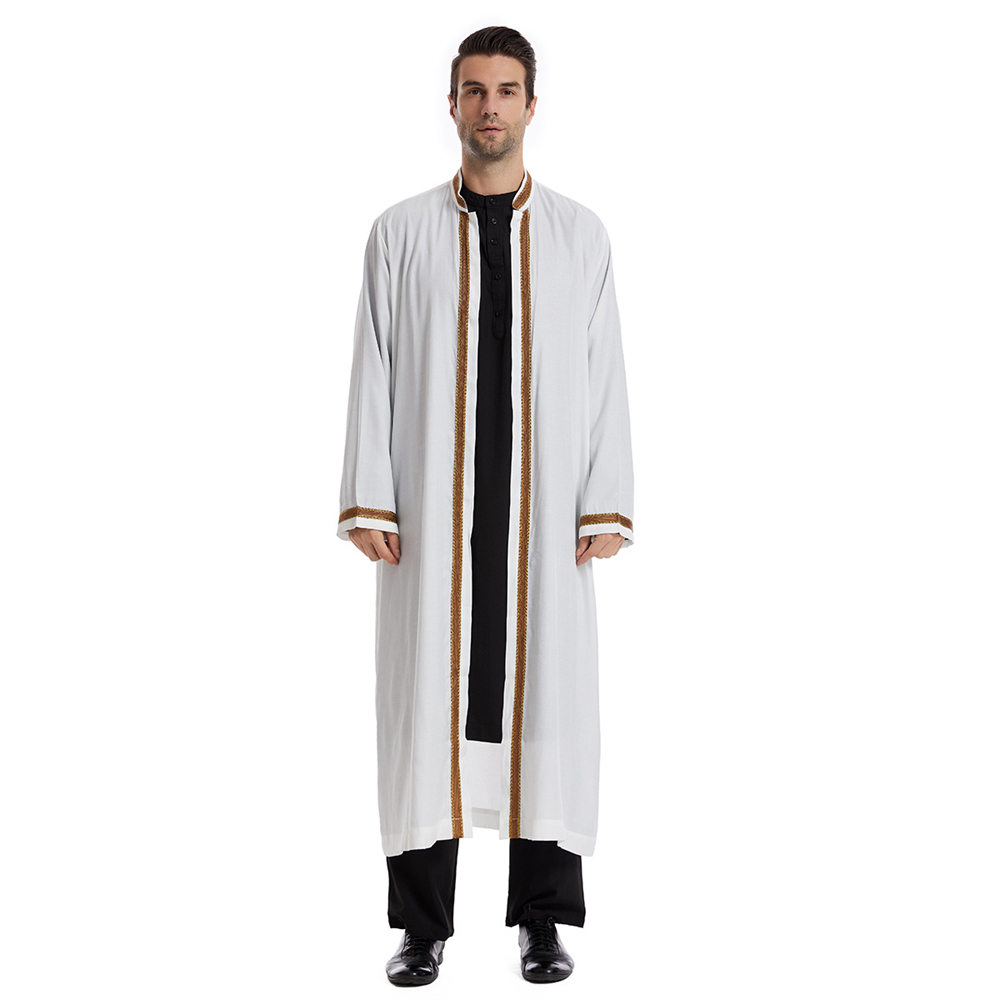 Mannen Open Abaya Moslim Saudi Jubba Thobe Islamitische Kleding Ramadan Kimono Lange Mouw Gewaad Caftan Dubai Stand Kraag Arabische Jurk: S / Black
