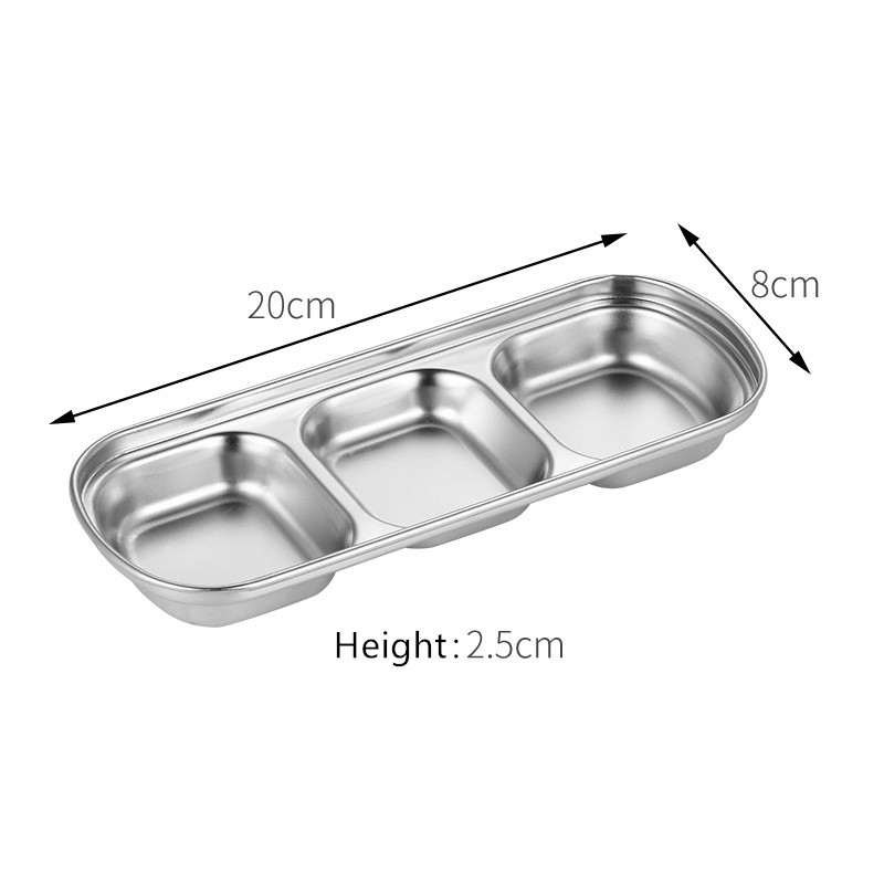 Sauce Dish Appetizer Serving Tray 304 Stainless Steel Sauce Dishes Spice Plates Kitchen Supplies Plates Spice Dish Plate: 3 grid