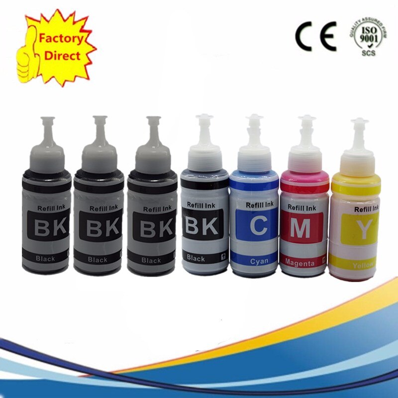 Ricarica Kit di Inchiostro della Tintura L800 L801 di Stampa Della Stampante A Getto D'inchiostro No. T6731/2/3/4/5/6 Uso Per Cartuccia Riutilizzabile Ciss: 1SET 3BK 7X70ML