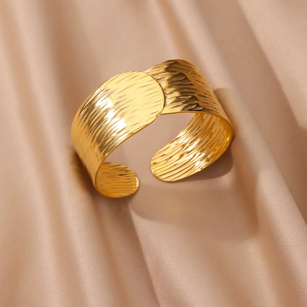 Pulseira larga irregular dobrável vintage para mulheres homens cor dourada 316l aço inoxidável pulseira geométrica moda joias presente: COR DE OURO ROSA
