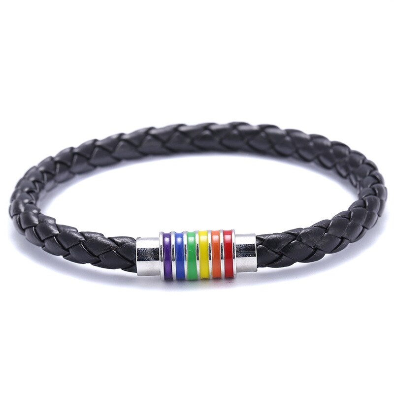 Rainbow Newest Black Brown Handmade Chain Link Cuff Bangle Leather Men Bracelets Women male Jewelry