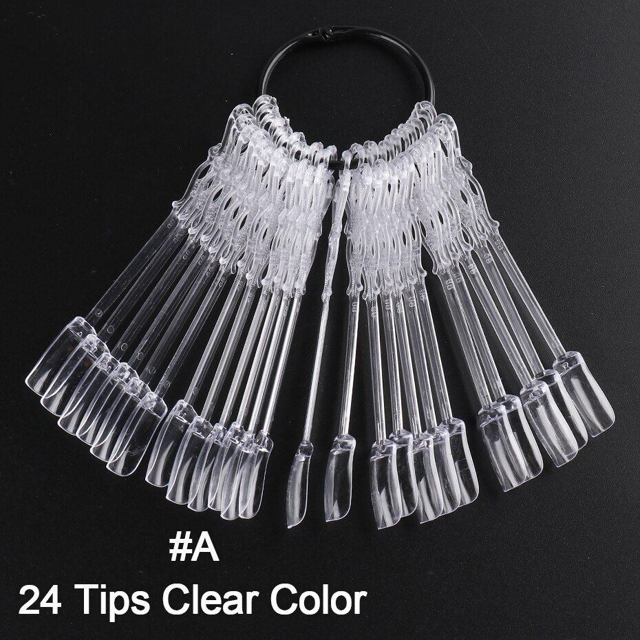 24 stuks nepnagels tips natuurlijk helder zwart waaier kleurenkaart nail art display oefengereedschap acryl uv gellak manicure  tr1818: Een - duidelijk