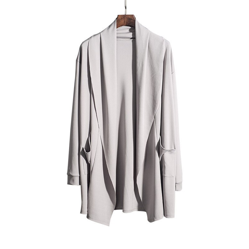 Chaqueta larga informal para hombre, abrigo japonés de Color sólido, rompevientos asimétrico, solapado, cuello chal, Parte delantera abierta, Tops