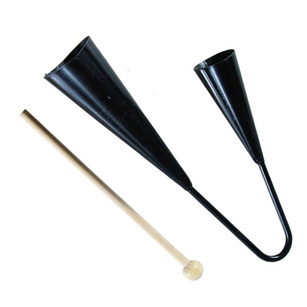 Børn tidlig uddannelse agogo klokke legetøj traditionel lille musikalsk to tone børn beater instrument med træpind (sort)