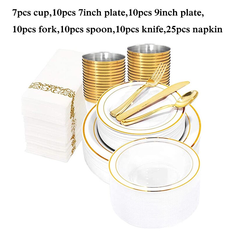 60 stuks/partij bronzing gouden stippen plastic wegwerp servies voor bruiloften, feestjes, plastic bordjes, bekers, gala-feestdecoraties: 85 stuks goud