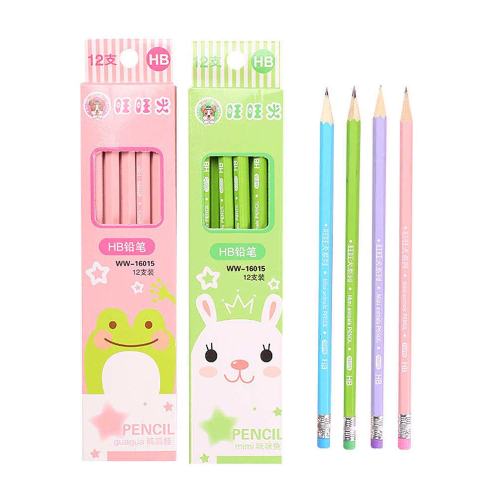 8 Sets Cartoon Wooden Pencil Profession HB Pencil With Eraser Children&#39;s Drawing Pencils School Writing Stationery