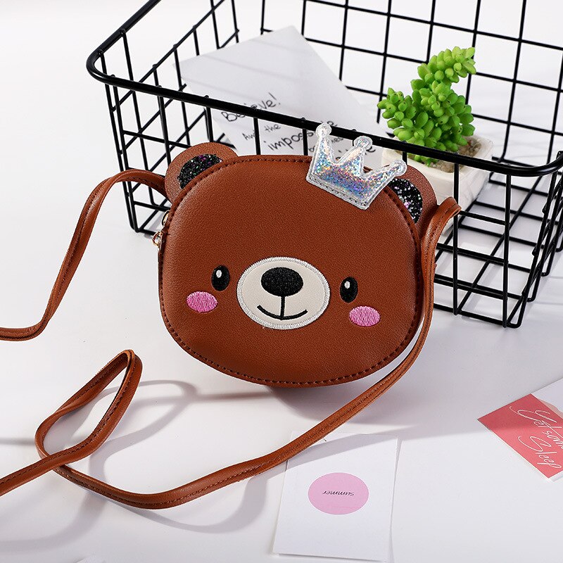 Korean Cute Kids Cat Crossbody Bag Cartoon Baby Girl Toddler Mini PU Messenger Bags Shoulder Bag: Brown bear