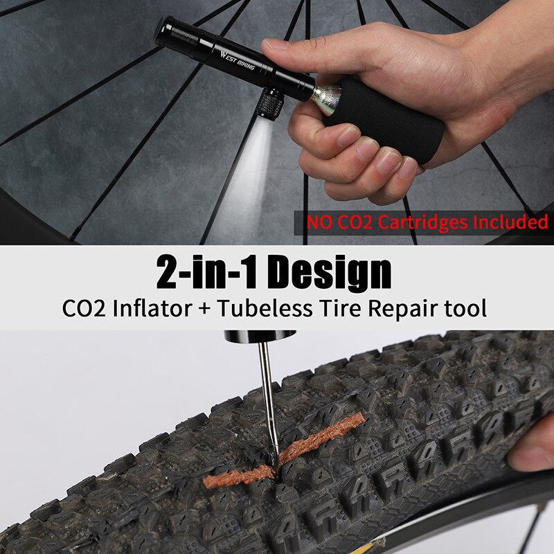 West cycling 2 in 1 mini fietspomp  co2 inflator tubeless bandenreparatietool presta & schrader ventiel mtb fiets luchtpomp