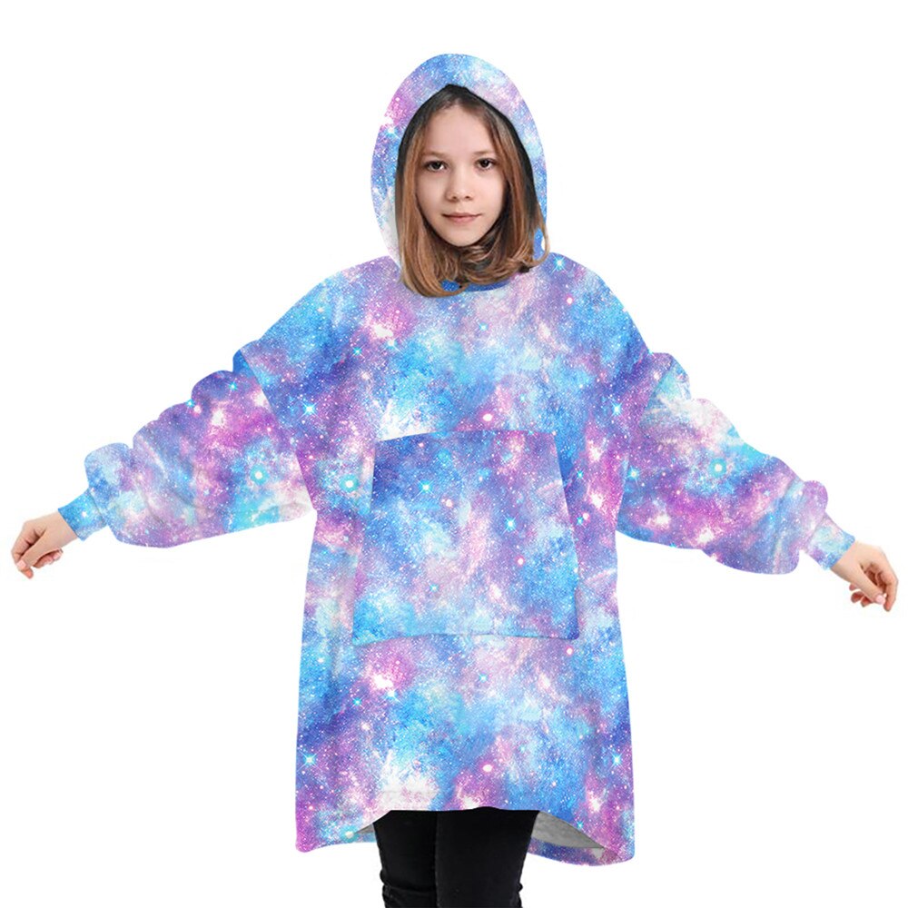 New Kids Unisex stampato indossabile coperta felpa con cappuccio Chikdren Boy Girl Fleece felpa con cappuccio oversize inverno caldo canguro 7-13Y