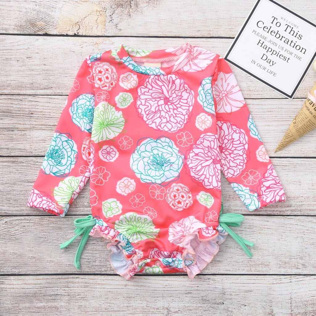 Infant Baby Girls Swimsuit Swimwear Floral Toddler Beach Wear Baby Girls Floral Printed Back Zipper Summer swimming Bathing Suit