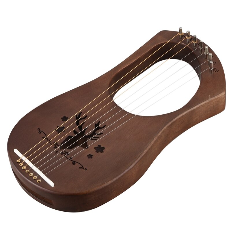 7-String Lyre Harp Strings Solid Mahogany Wood String Instrument with Carry Bag Tuning Tool