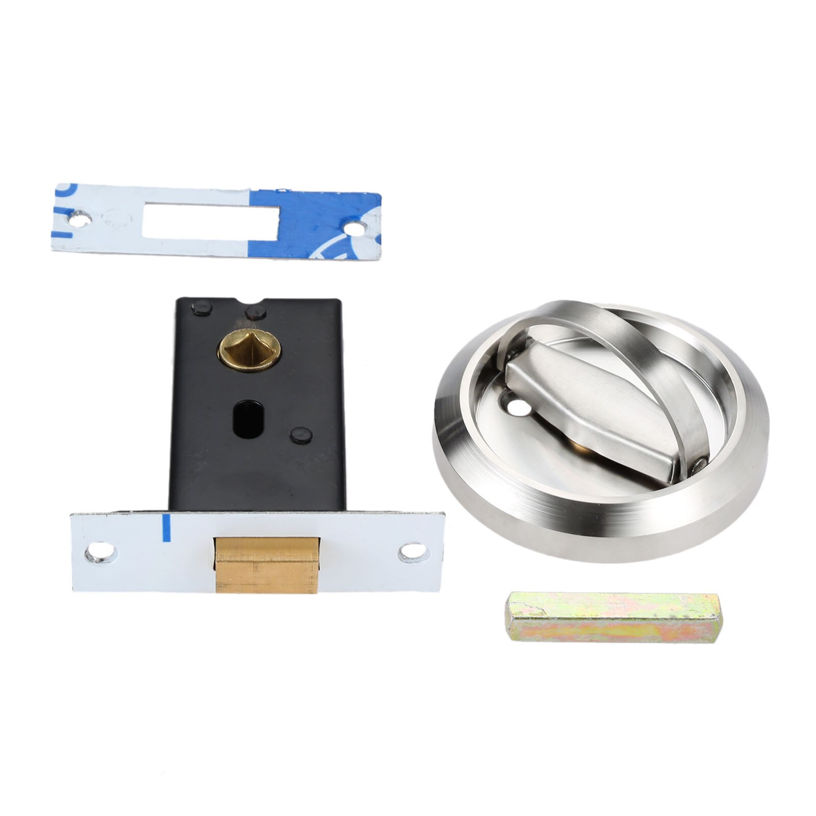 1 Set Stainless Steel Embedded Invisible Door Knob Handle Concealed Door Lock Latch &amp; Round Pull Ring for Sliding Doors Cabinet