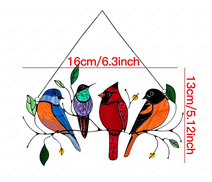 Multicolor Birds On A Wire High Stained Glass Suncatcher Window Panel Series Ornaments Pendant Home Decoration Hanging For Doors: G