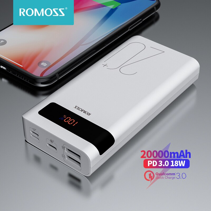 Romoss Sense6PS + 20000Mah Power Bank Usb C Powerbank 20000Mah Quick Charge 3.0 Draagbare Externe Batterij Voor Xiaomi iphone