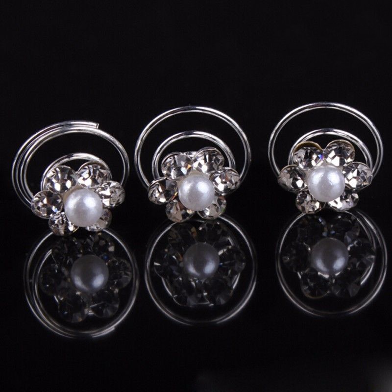 LNRRABC 12Pcs Women Simulated Pearl Crystal Scrunchie Twist Hair pins Ornament Wedding Party Hairwear Hair Accessories