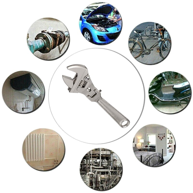 8 Inch Flexible Head Adjustable Ratchet Wrench 180° Rotating Folding Ratchet Wrench Tubing Wrench Repair Tool Hand Tools