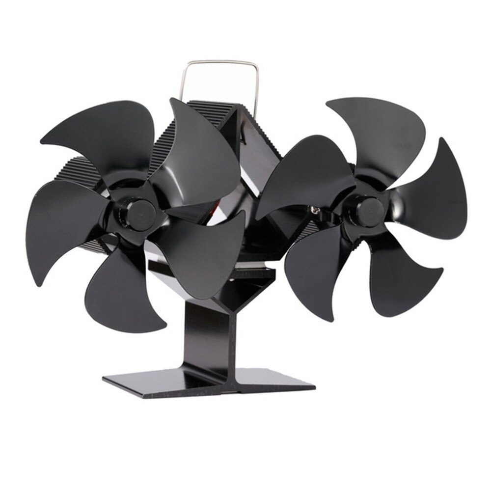 Heat Powered Stove Fan Tools Accessories Supplies Home Log Wood Burner Double Head 5 Blades Eco Quiet: black A1